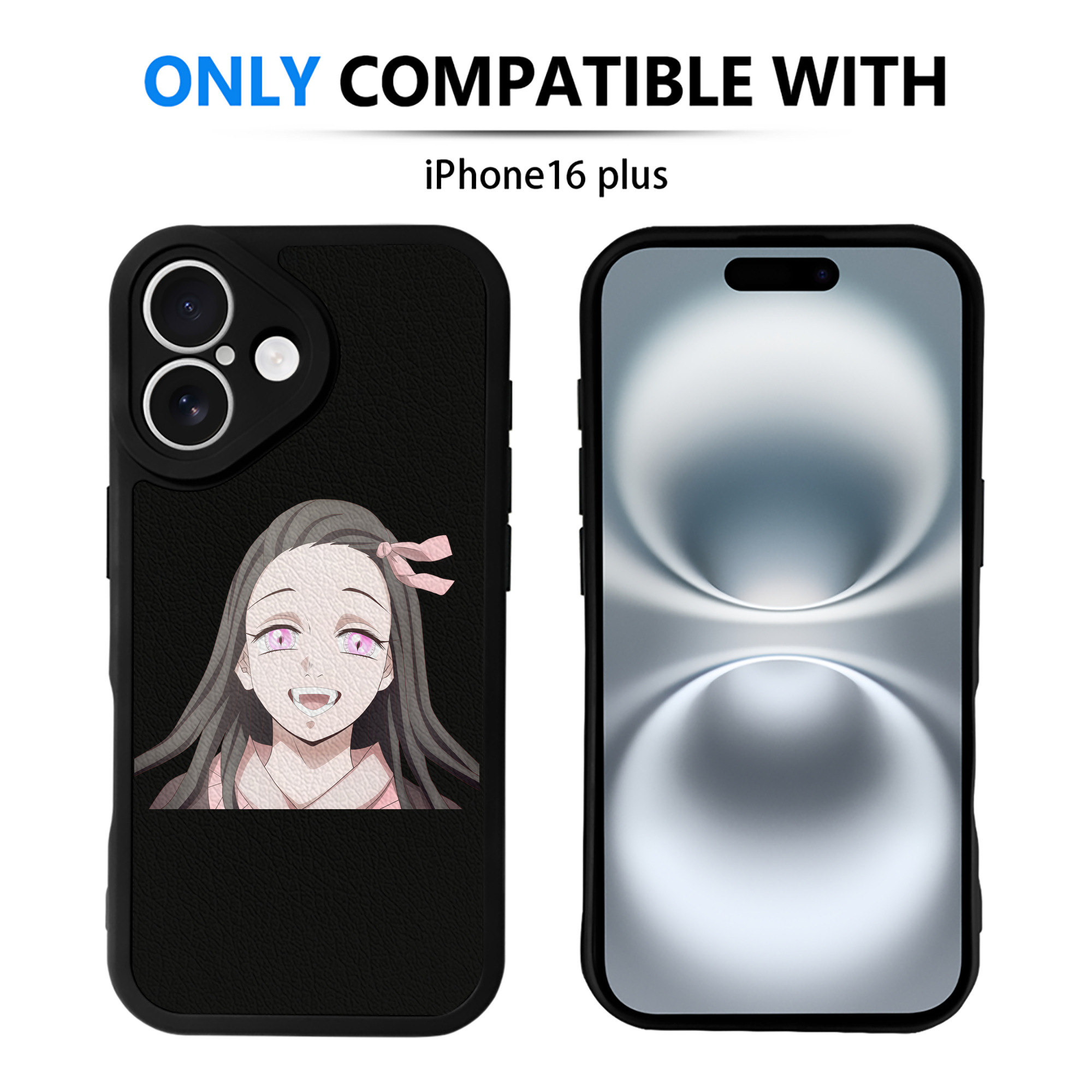 （画像用） 鬼滅の刃（きめつのやいば）竈門 禰󠄀豆子／かまど ねずこ Kamado Nezuko 【iPhone 16シリーズ対応】シリコンスマホケース（レザー調） 材質：シリコン